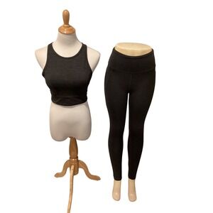 JoyLab Womens 2 Piece Activewear Set Charcoal Grey Crop Top and Leggings Pockets